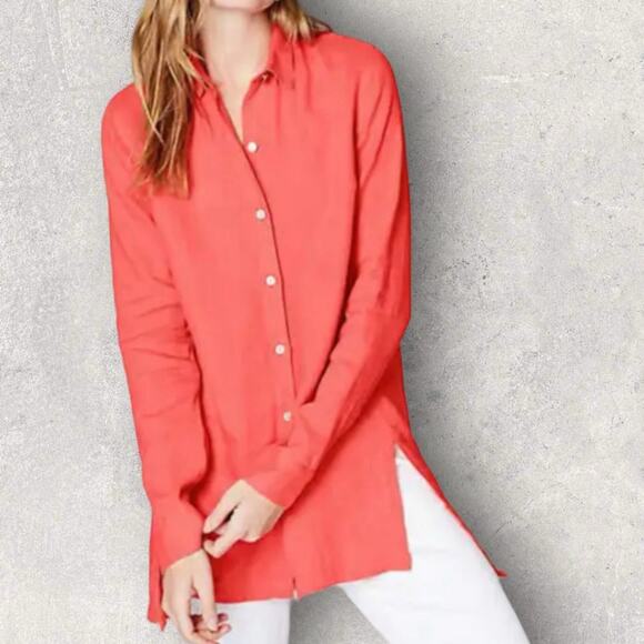 NEW  J.Jill 100% Linen Tunic  Light Papaya  Size 1X - Picture 1 of 14